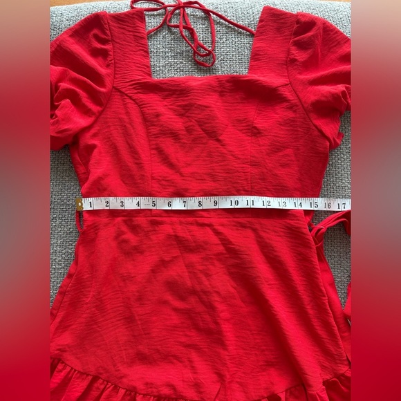 Monteau Red Puff Sleeve Square Neck Mini Dress with Belt Size L - Picture 7 of 9